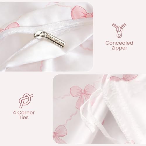 Twin Pink Bow Duvet Cover Set - Reversible & Soft