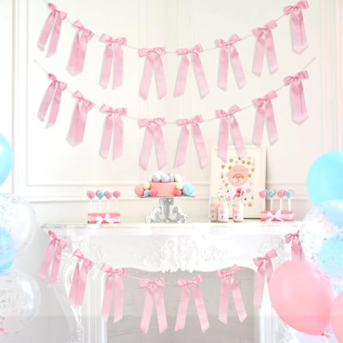 Pink Bow Garland Banners - 3 PCS 6.56FT for Weddings & Showers