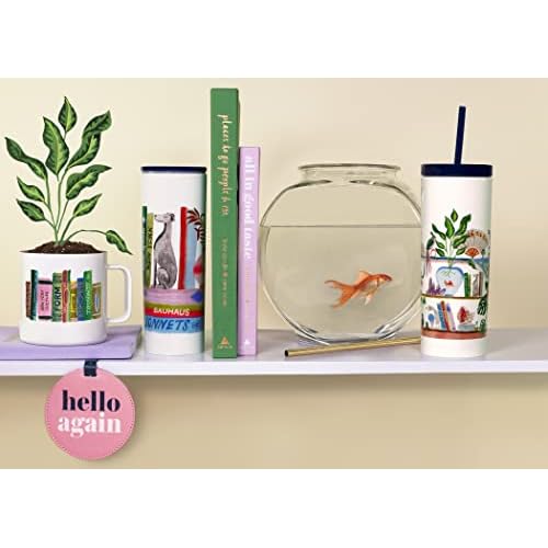 kate spade new york Stainless Steel Insulated Mug with Handle and Lid, 16 Ounce Double Wall Tumbler, Reusable Coffee Travel Mug for Hot and Cold Drinks, Bookshelf