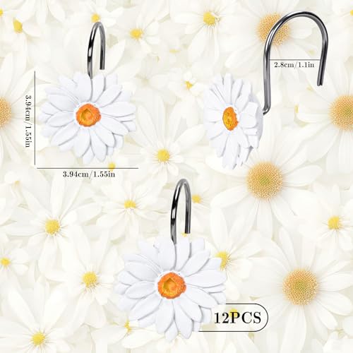 Whaline White Spring Daisy Shower Curtain Hooks Set - Floral Bathroom Decor