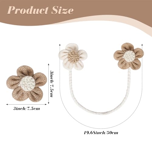 Boho Flower Curtain Tiebacks - 2Pcs Natural Linen Rope Holders