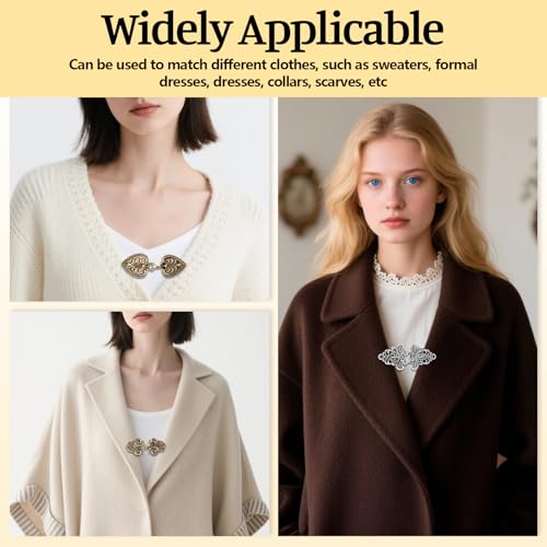 Qoncosy Antique Vintage 8PCS Sweater Clips for Cardigans & Dresses - Retro Cinch Set