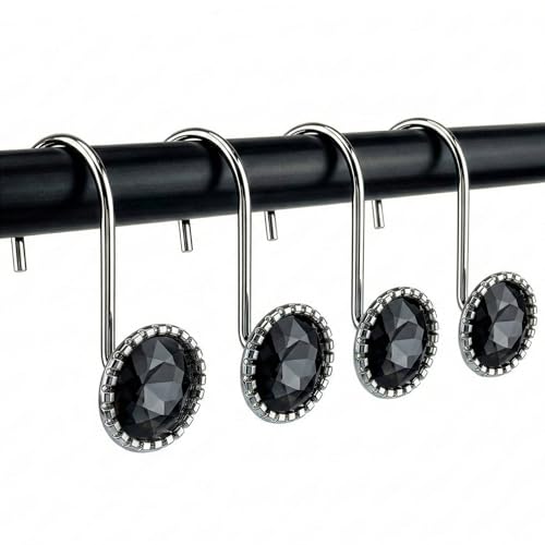 Onyx Rhinestone Shower Curtain Hooks - 12 Pack for Elegant Bathrooms