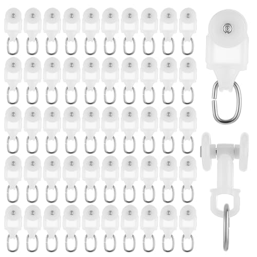 50 Pcs Curtain Track Glider Rollers - Durable Stainless Steel Hooks