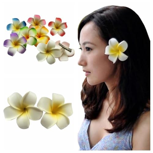Myuiao 4PCS 7cm Hawaiian Frangipani Foam Flower Hair Clips