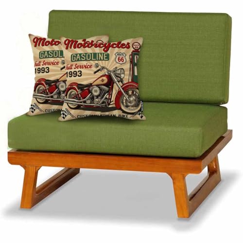 Mugod Retro Route 66 Motorcycle Throw Pillow Cover 18x18