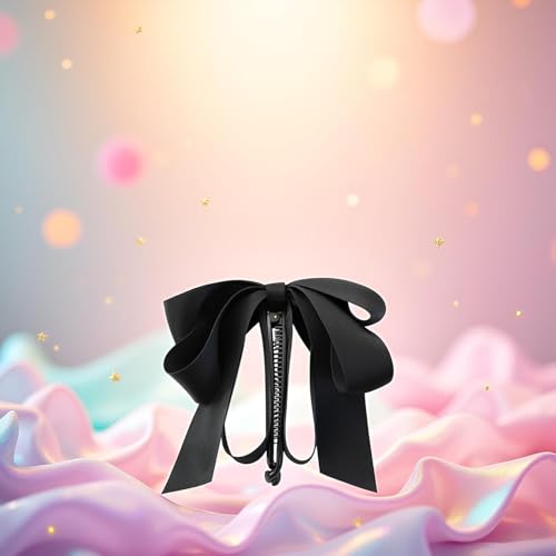 Black Satin Ribbon Bow Hair Claw Clip Vertical Ponytail Banana Barrette