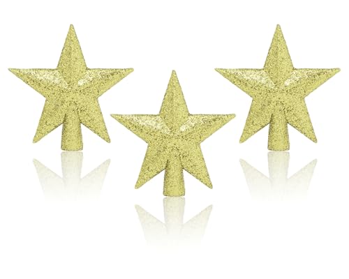 Mini Christmas Tree Topper Stars Glitter Gold 3-Pack 2.36 Inch Tiny Treetop Ornaments