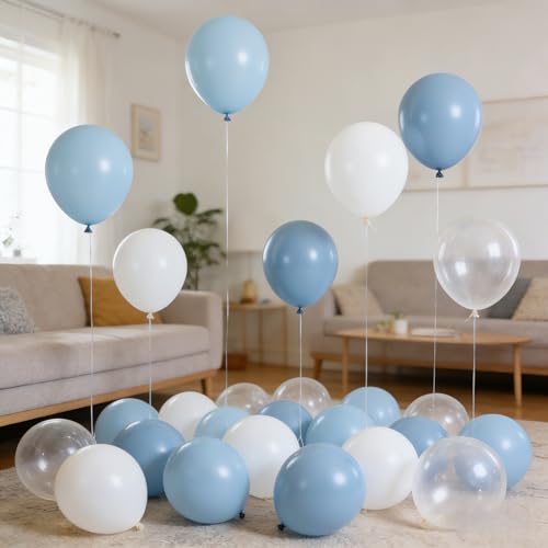 Dusty Blue & White Balloon Set - 65 Pack for Birthday Parties
