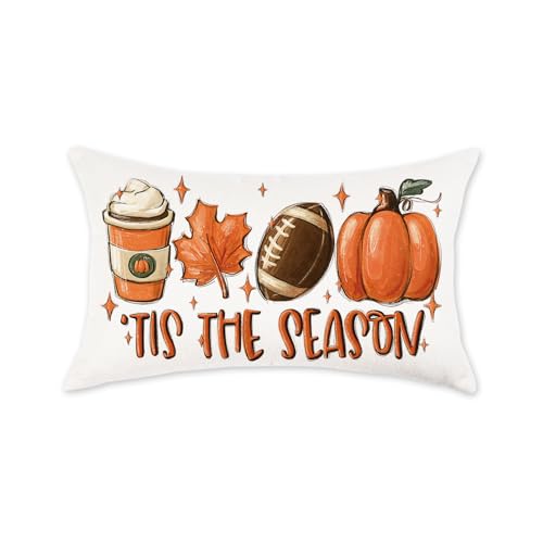 Fall Pillow Cover 12x20 - Tis The Season Football Pumpkin Decor