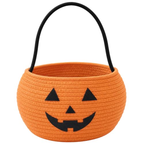Pumpkin Trick or Treat Basket for Kids - Cotton Rope Halloween Bucket