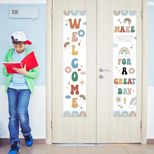 2 PCS Boho Classroom Door Window Covers, Rainbow Blackout Shades 36x8 Inch