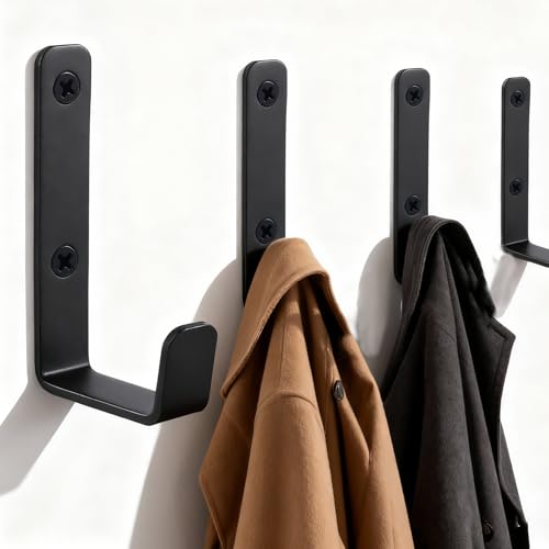 IBERDE Black Heavy Duty Stainless Steel Wall Hooks (6 Pack) for Garage, Coat, Towel & More