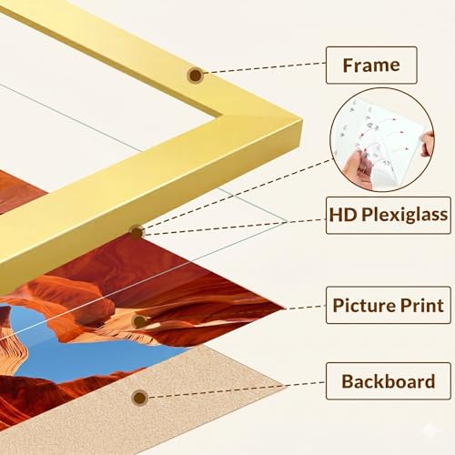 12x16 Gold Picture Frame with Shatterproof Plexiglass - Durable Wall Decor