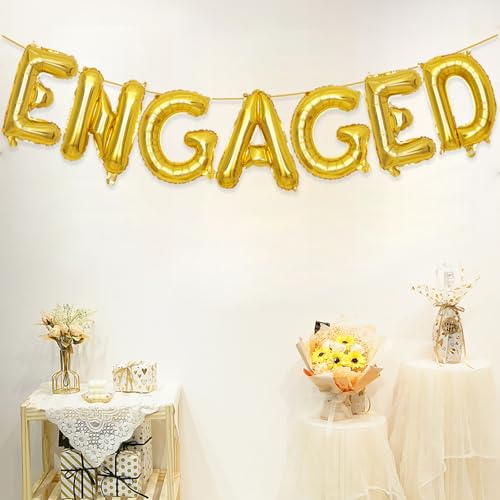 Engaged Gold Letter Balloons 16in 2 Set - Party Decor, Reusable Foil Letter Balloons