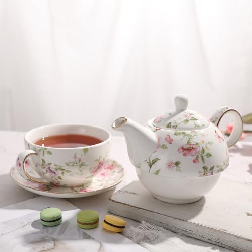 Ceramic Tea Cup Set with Teapot and Saucer - Cg1 Variation