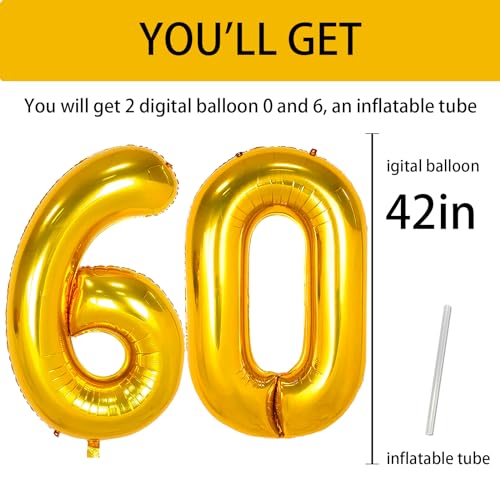 42 Inch Gold Number 60 Balloon - 60th Birthday Party Decoration