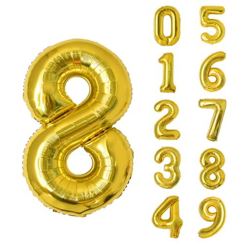 Keyali 40-Inch Gold Number 8 Foil Helium Balloon for Birthday Party Decor