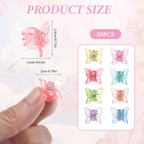 JJUNW 30Pcs Mini Butterfly Hair Clips Glitter Multi-Color Grip