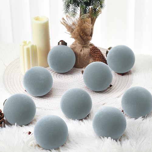 Liliful 15 Pcs Velvet Christmas Tree Ornaments Balls - Dusty Blue, 3.15 Inch