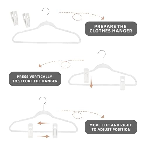 10 Pack White Velvet Hanger Clips for Pants & Skirts - Strong Flocked Clips