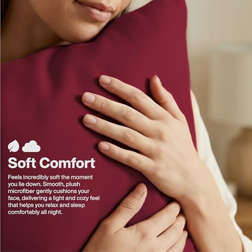 QUEENSBAY Queen Pillowcases, Set of 2 Soft Microfiber Covers, Burgundy