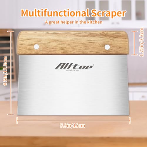 ALLTOP Stainless Steel Dough Cutter with Wooden Handle - Multipurpose Baking Tool
