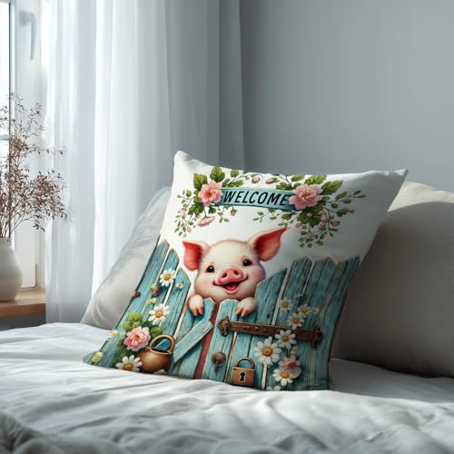 Set of 2 Pig Throw Pillow Covers 18x18 Inch - Cute Farmhouse Decor