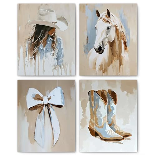 Cowgirl Wall Art Prints Set of 4 – Unframed Western Decor 8x10