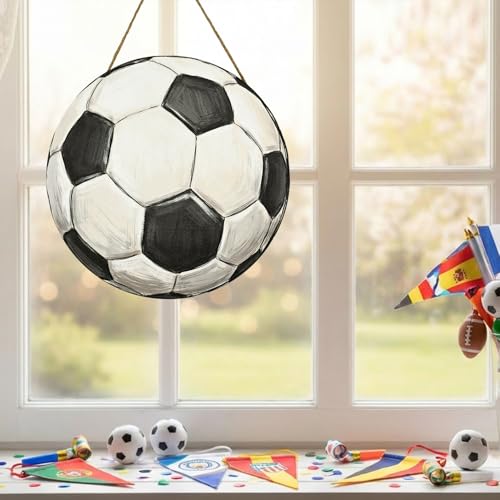 Smile Classic Soccer Ball Wooden Door Hanger - Hand-Painted Sports Decor