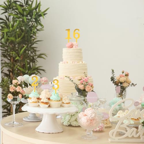 IANFAN 20 Pcs Gold Acrylic Number Cake Toppers 0-9 Birthday Cupcake Decor