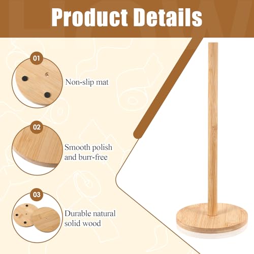 SHENLIU Bamboo Paper Towel Holder Stand - 4Pcs Non-Slip Kitchen & Bathroom Organizer