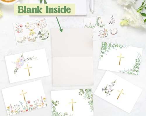 24 Pack Gold Foil Cross Blank Cards with Envelopes - 4x6 Watercolor Designs for Religious Events
