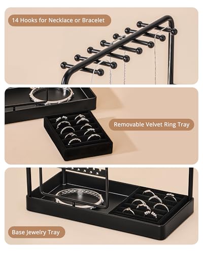 ProCase Rotating Jewelry Organizer Stand, 5-Tier Earring Holder, Black Medium