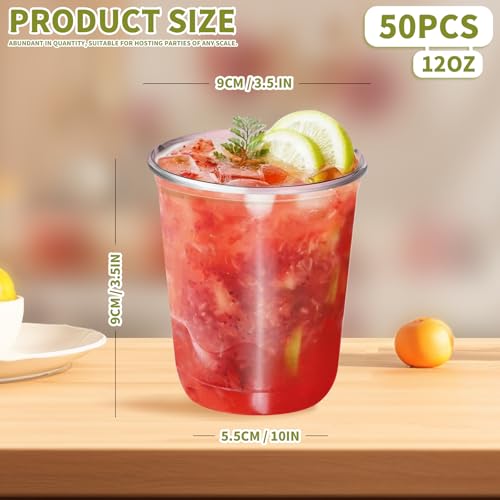 50 Pack Pink 12 Oz Disposable Round Bottom Plastic Cups