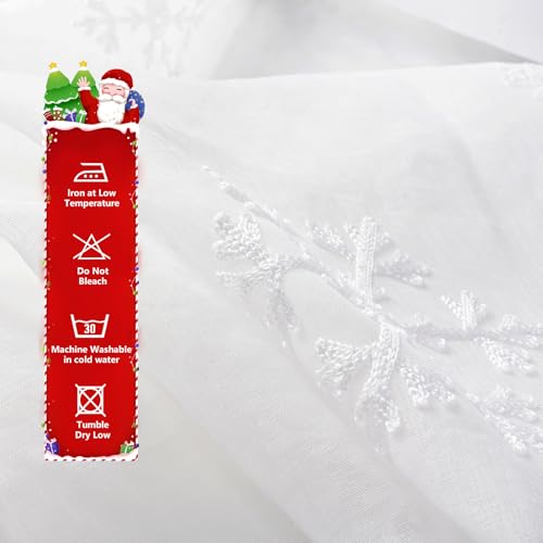 Christmas Sheer Curtains with Embroidered Snowflakes - 52x84 Inches, White, Pack of 2, Rod Pocket