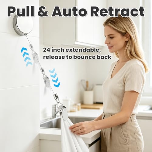 Retractable Wall-Mounted Kitchen Towel Clips - 2 Pack, Easy Installation
