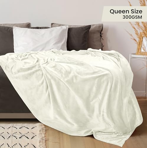 Utopia Bedding Ultra Soft Fleece Blanket - Queen Size Ivory (90x90 Inch)