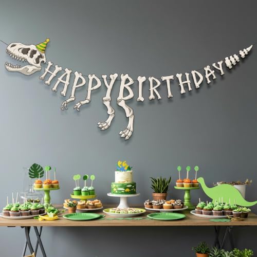 Dinosaur Birthday Banner - Fossil Design with Movable Claws