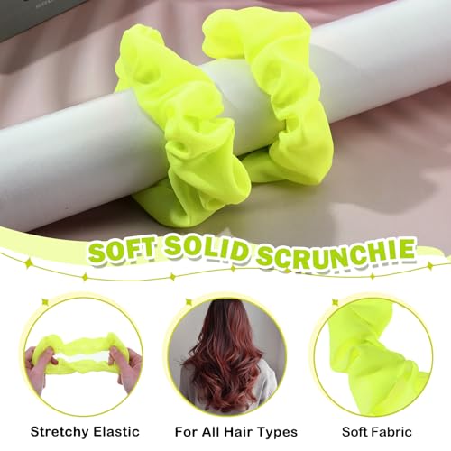 Neon Yellow Satin Hair Scrunchies 2-Pack - 80s Party Hair Accessories