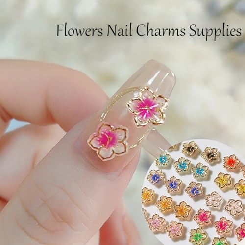 100Pcs 3D Flower Nail Charms Flatback Resin Floral Gems for DIY Manicure