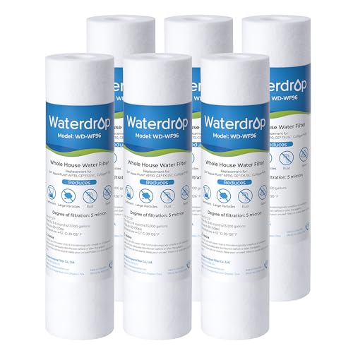 Waterdrop 5 Micron 10" x 2.5" Whole House Water Filter Replacement Cartridge, Sediment Water Filter Replacement for Any 10 inch RO Unit, Aqua-Pure¢ç AP110, Culligan¢ç P5, WHKF-GD05, 6 Pack