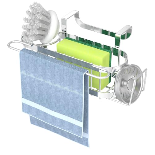 Cisily Stainless Steel Kitchen Sink Caddy Sponge Holder - Hanging Silver