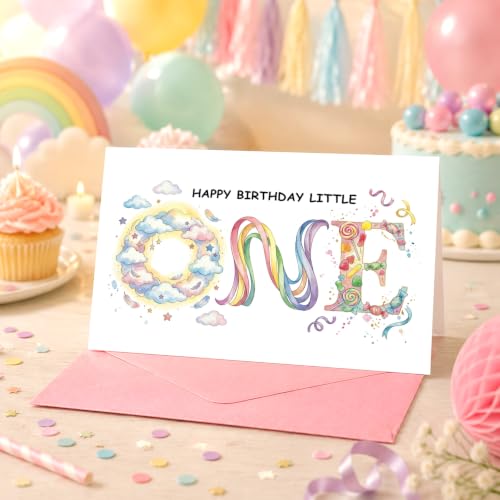 Rainbow ONE Typography First Birthday Card - Gender Neutral
