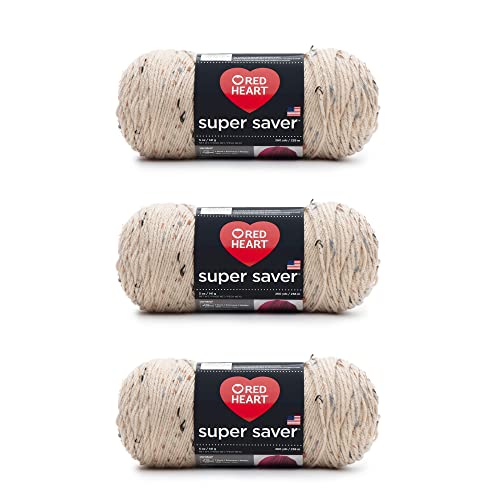Red Heart Super Saver Yarn, Worsted Weight Size 4, Buff Fleck, 3-Pack