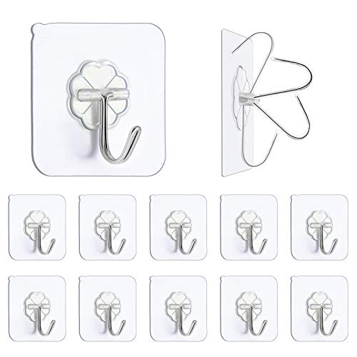 Mamakoi Heavy Duty Reusable Adhesive Wall Hooks - 10 Pack, Transparent, No Damage