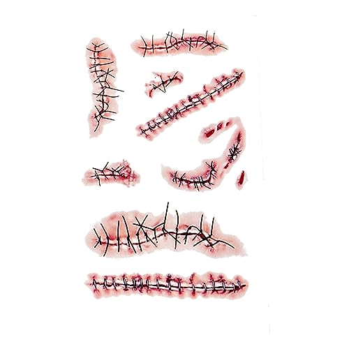 Halloween Zombie Temporary Tattoos - 20 Sheets Realistic Scars & Stitches