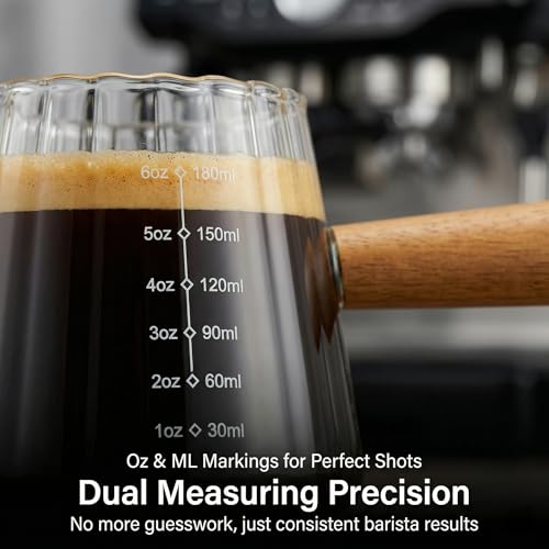 Transparent 6oz Espresso Shot Glass with Wood Handle & Measuring Scale