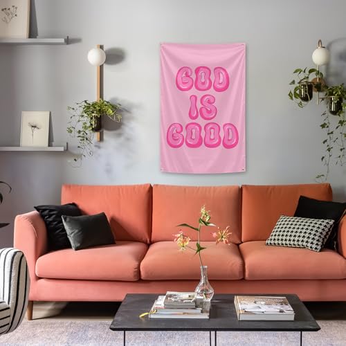 God is Good Pink Wall Decor Flag 2x3 Feet for Indoor & Outdoor