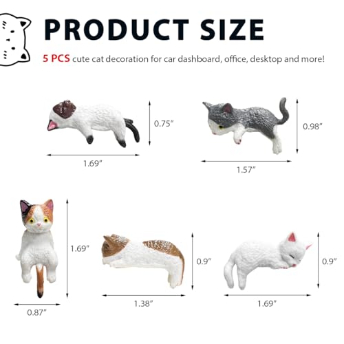 5 PCS Cute Cat Dashboard Decor - Mini Resin Figurines for Cars